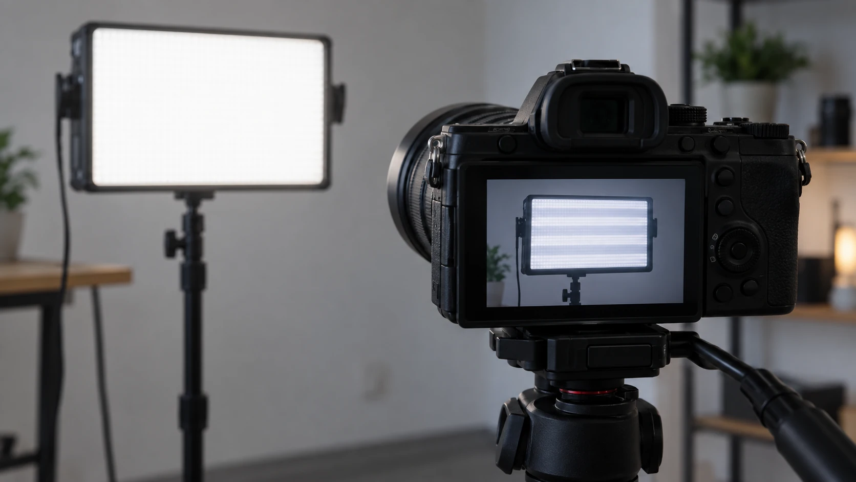 Camera screen showing horizontal flicker bands from an LED light
