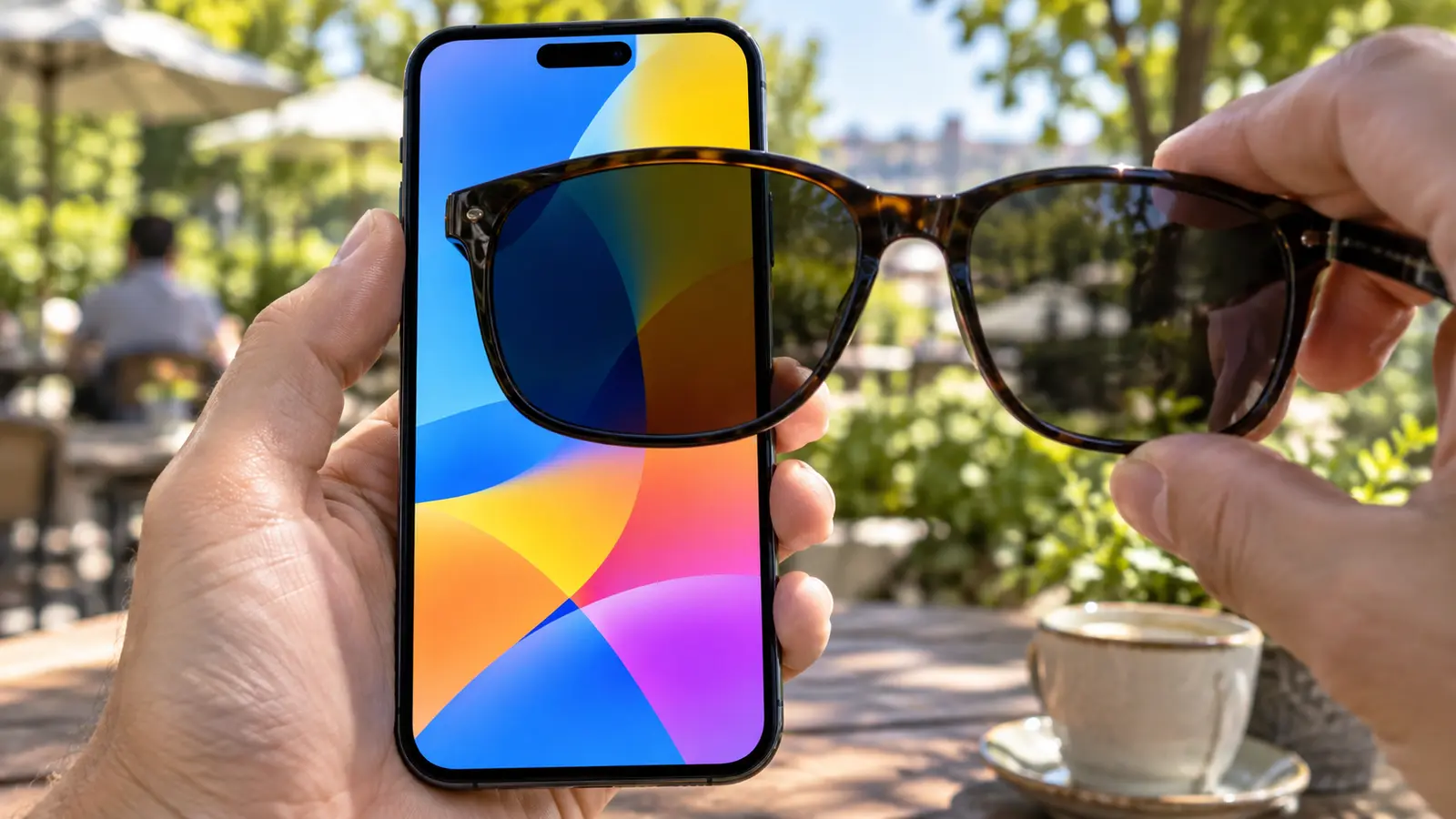 Phone screen darkening behind a polarised sunglasses lens