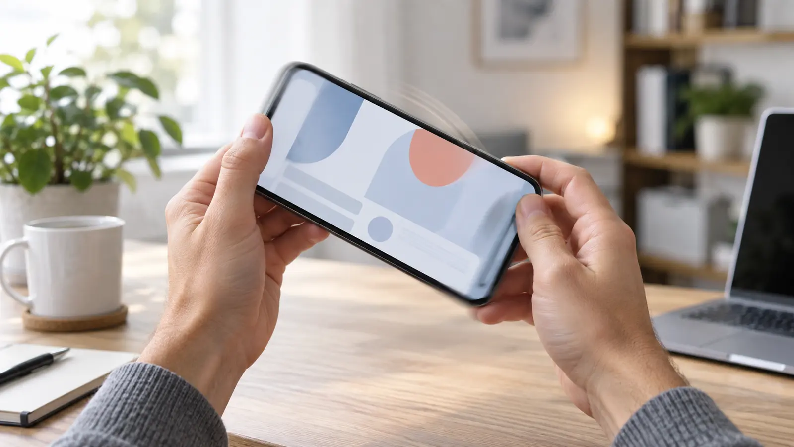 Smartphone being rotated from portrait to landscape orientation